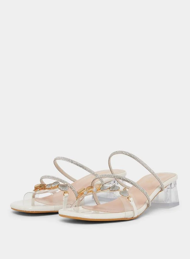 تايك تو صندل بكعب سميك وسير شفاف ومزين